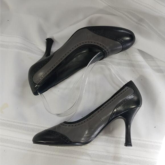 KAREN SCOTT! KENWOOD ALL GENUINE LEATHER BLACK, GRAY PERFORATED HEELS! SZ 7M - Picture 4 of 8